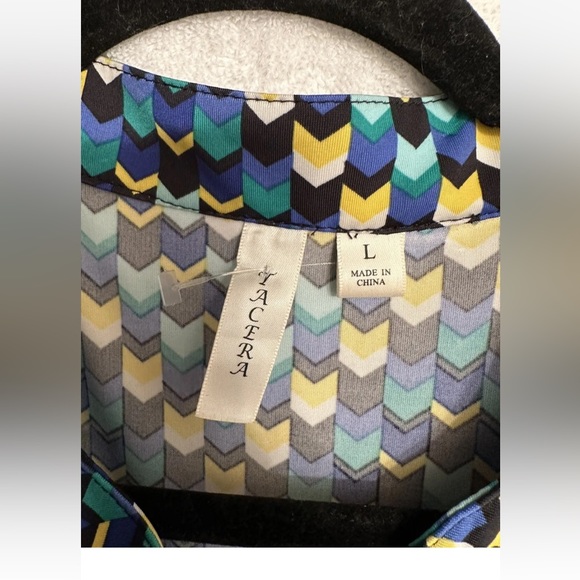 tacera women green Zig Zag Print button up shirt dress size L - Picture 8 of 16